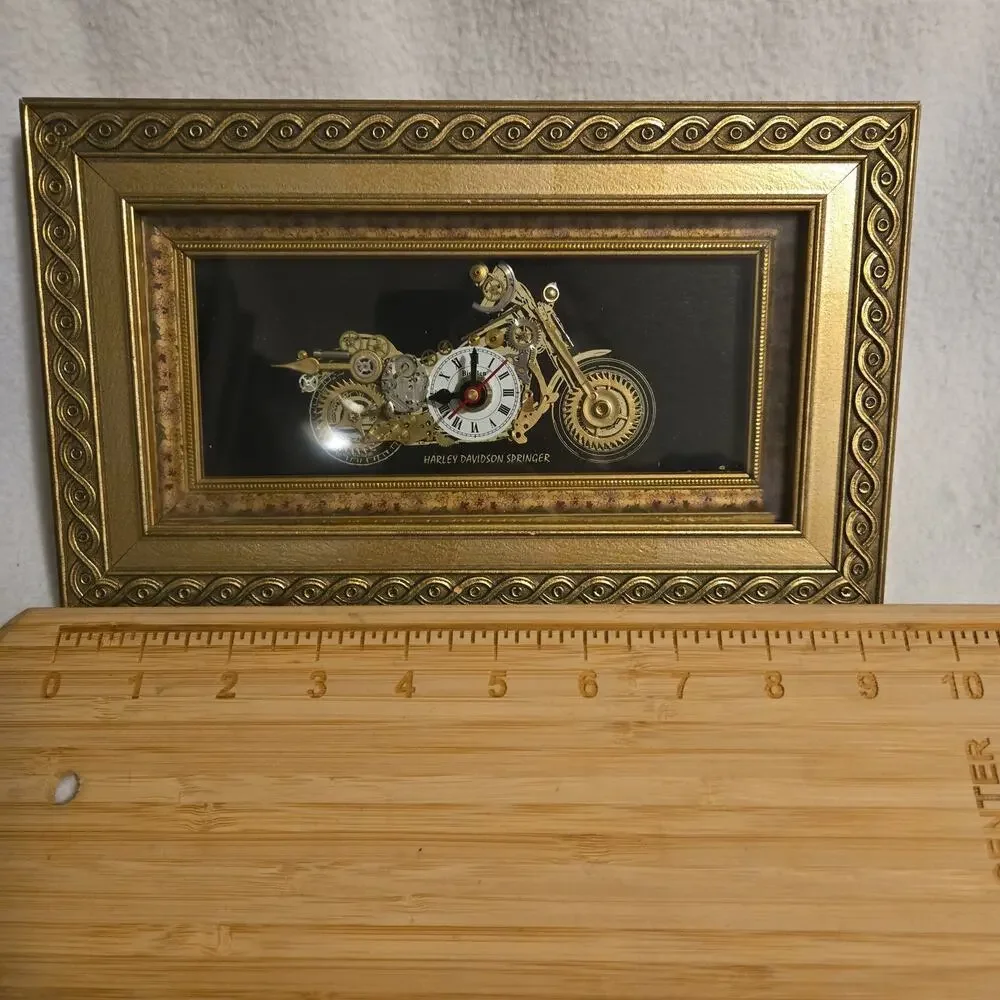 Harley Davidson Springer made of clockworks plaque with working clock Framed 9x6